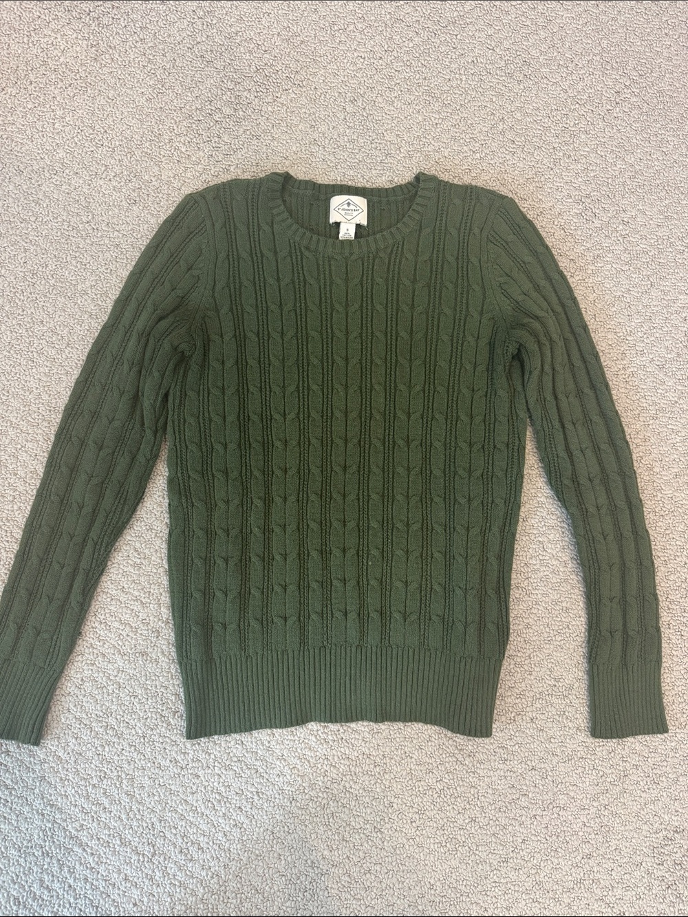 St. John's Bay Green Cable-Knit Crewneck Cotton Sweater